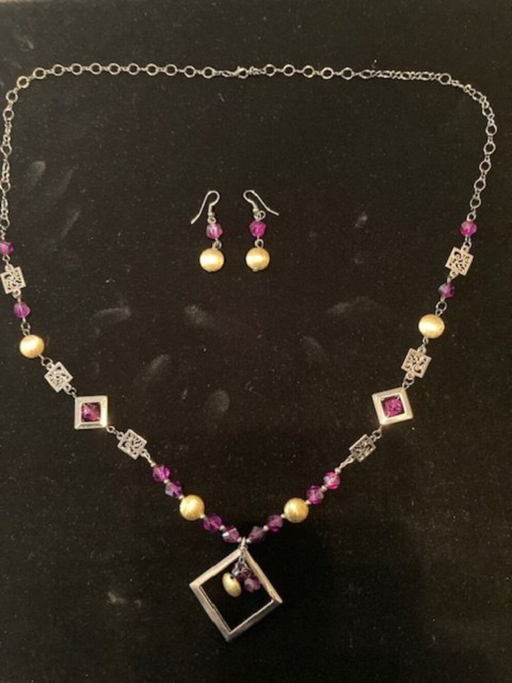 Purple and Gold Necklace and Earring Set